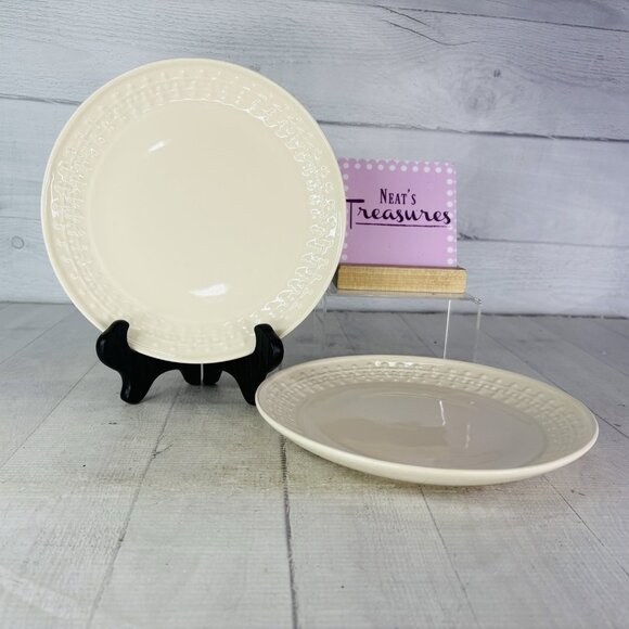 Threshold Target FAIRLEE Cream Emboss Bead Portugal Stoneware Salad Plates Set 2 - Picture 1 of 14